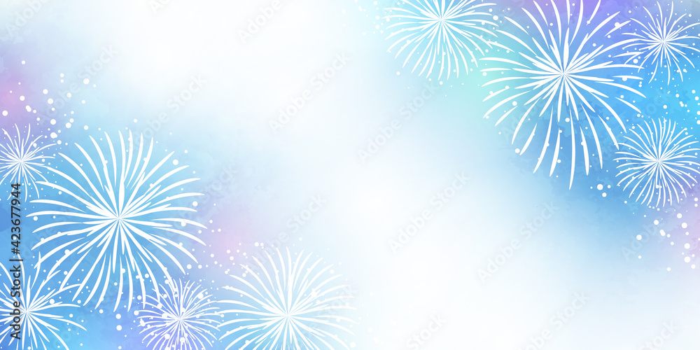 淡い水彩風の花火のベクターイラストフレーム背景 白バック コピースペース Stock Vector Adobe Stock