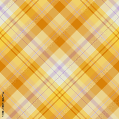 Seamless pattern in orange, yellow and lilac colors for plaid, fabric, textile, clothes, tablecloth and other things. Vector image. 2