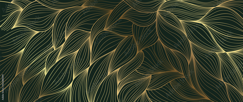 Fototapeta Złote abstrakcyjne linie liście butelkowa zieleń