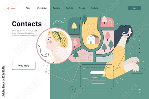 Medical insurance template - clinic contacts. Flat vector