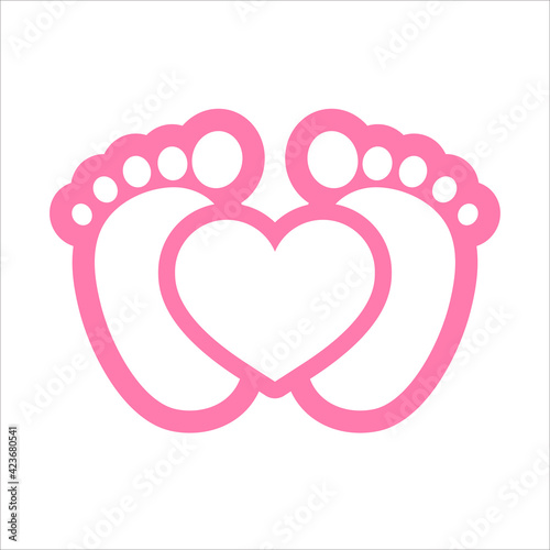 Vector design of newborn baby footprints with heart shape Leave space for adding text.