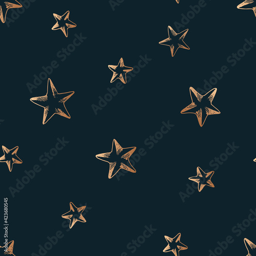 Night sky background with stars. Backdrop in medieval engraving style