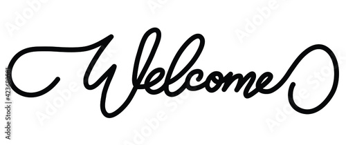 welcome hand lettering text black on white background. Modern calligraphy style  