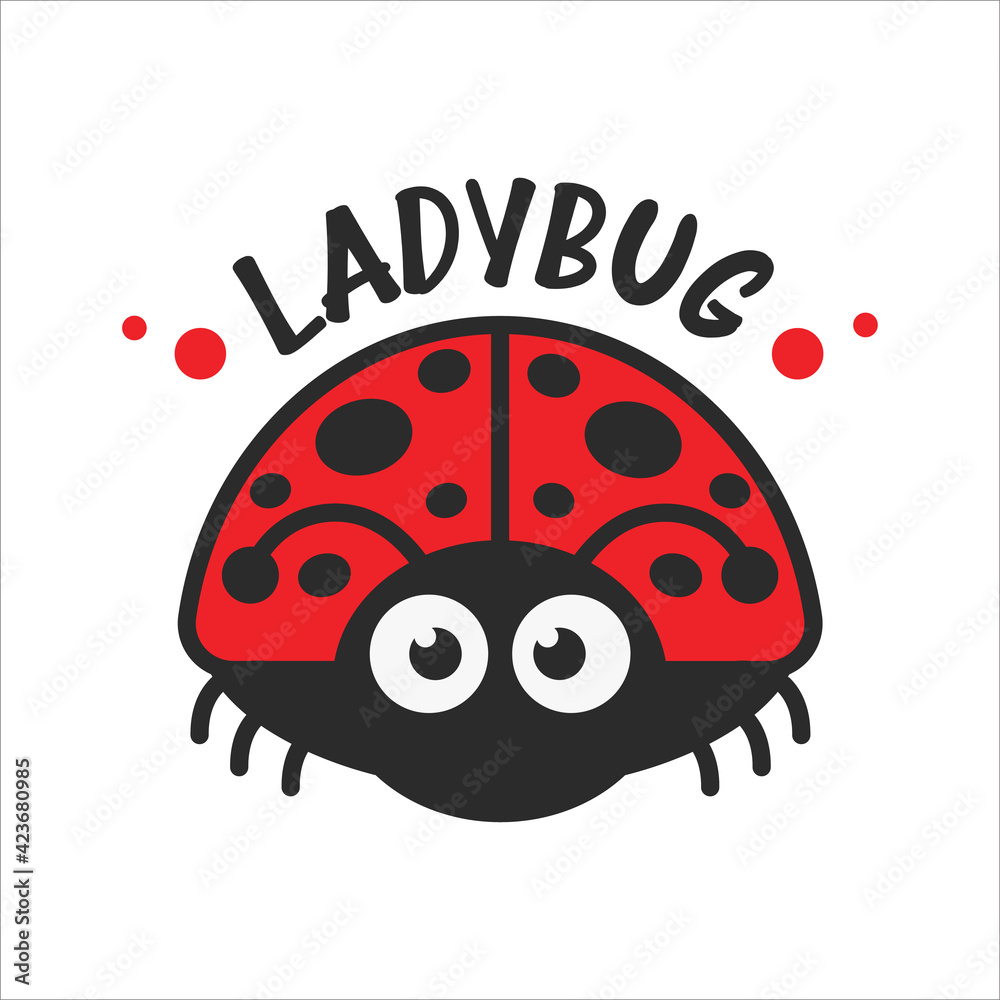 Fototapeta premium Vector cartoon cute black polka dot red ladybug Isolated on background