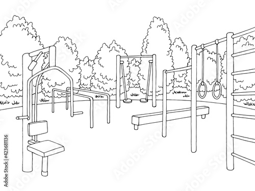 Workout park sport constructor graphic black white landscape sketch illustration vector