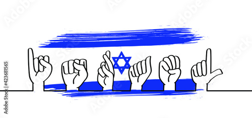Deaf sign language, slogan Israel. gestures hand, fingerspelling. Flat vector israel quote.