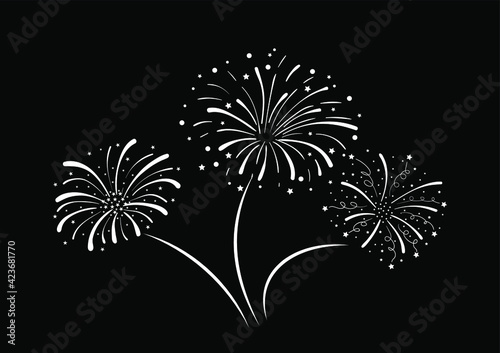 Vector Golden Doodle Fireworks Isolated on White Background, Celebration, Party Icon, Anniversary, New Year Eve.
