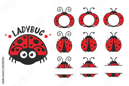 Vector cartoon cute black polka dot red ladybug Isolated on background