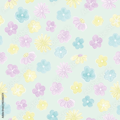Wallpaper Mural floral pattern in markers style with flowers. Gentle, spring floral background Torontodigital.ca