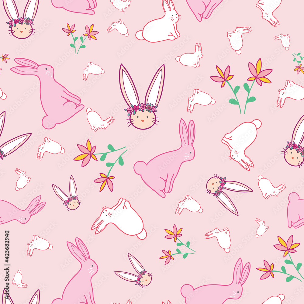 Easter holiday seamless pattern design on pastel pink background Easter holiday seamless pattern design on pastel pink background