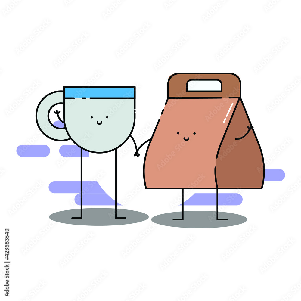 Cute a cup of tea and package Illustration. modern simple food vector icon, flat graphic symbol in trendy flat design style. food character Cute a cup of tea and package Illustration. modern simple food vector icon, flat graphic symbol in trendy flat design style. food character