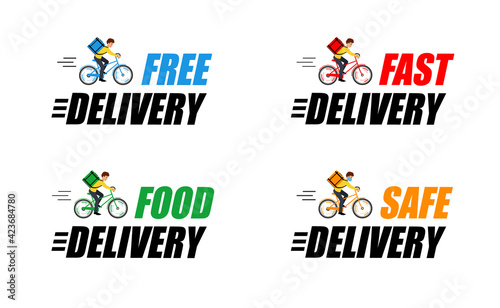 Set label with says Fast delivery, Free delivery, Safe delivery and food delivery.