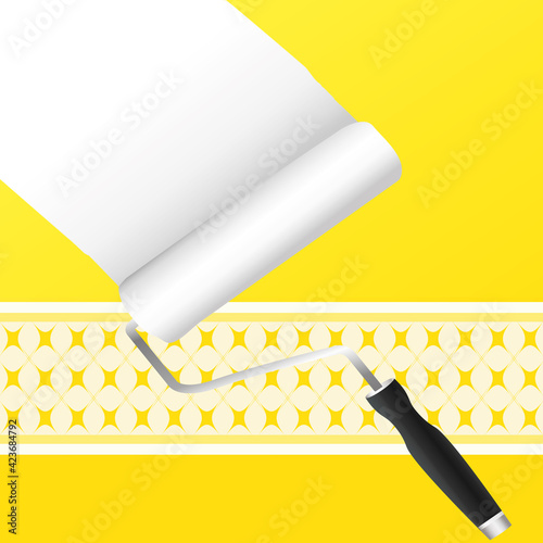 Home staging. Home renovation. Yellow wall repaint in white. Vector illustration.