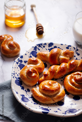 Homemade fresh baked traditional Czech sweet buns called Juda's ropes or Jidáše in Czech