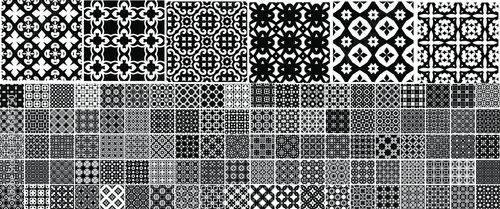 106 Universal different geometric seamless patterns. Endless vector texture can be used for wrapping wallpaper, pattern fills, web background,surface textures. Set of monochrome ornaments.