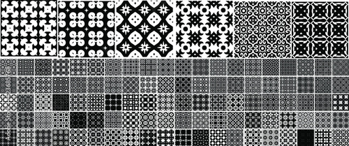 106 Universal different geometric seamless patterns. Endless vector texture can be used for wrapping wallpaper, pattern fills, web background,surface textures. Set of monochrome ornaments.