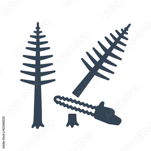 Vector black icon forestry and silviculture, cutting tree, saw