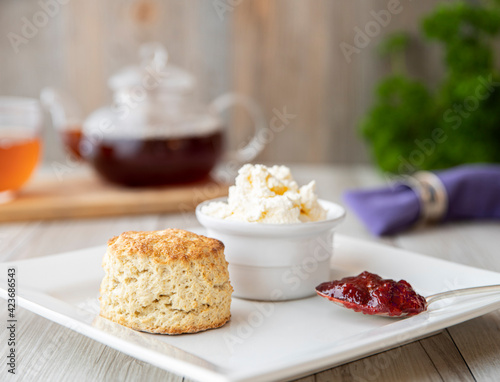 Cream tea of jam and a scone