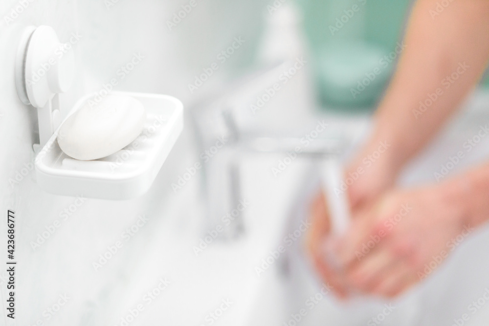 Fototapeta premium thorough hand washing with soap and water to prevent coronavirus - Image