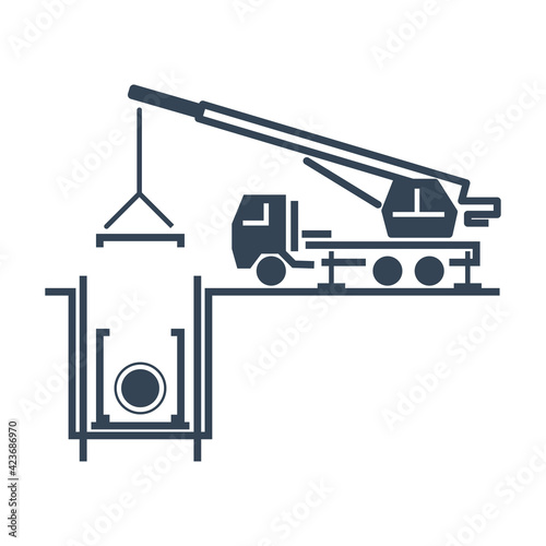 Vector black icon construction, repair sewerage, water supply