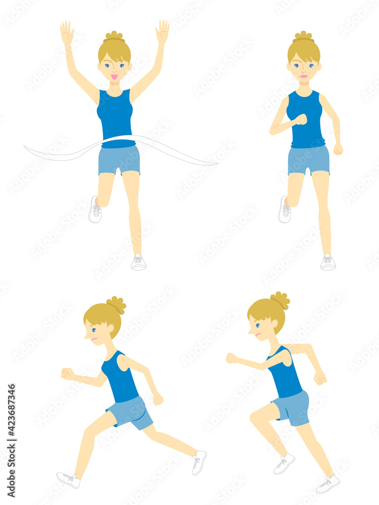 走る、白人女性、アメリカ人女性、ヨーロッパ女性のセット／Running, Caucasian Women, American Women, European Women Set