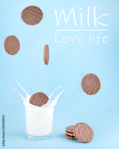 Chocolate covered cookies milk splash