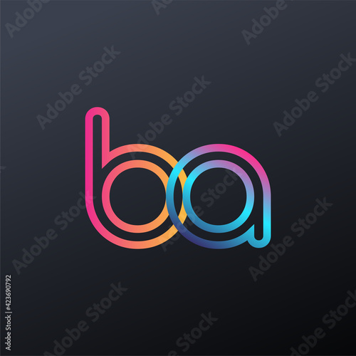initial logo BA lowercase letter, colorful blue, orange and pink, linked outline rounded logo, modern and simple logo design.