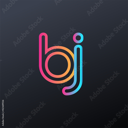 initial logo BJ lowercase letter, colorful blue, orange and pink, linked outline rounded logo, modern and simple logo design.