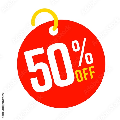 50 percent off reduction red round sale tag badge template