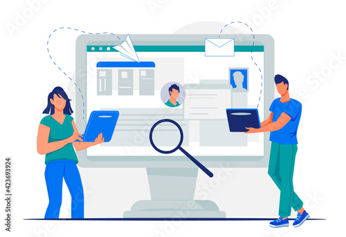 Online cv  application for  job search concept with people applying  resume for vacant job position. Recruitment and  hiring site or app, flat  vector illustration isolated on white background.