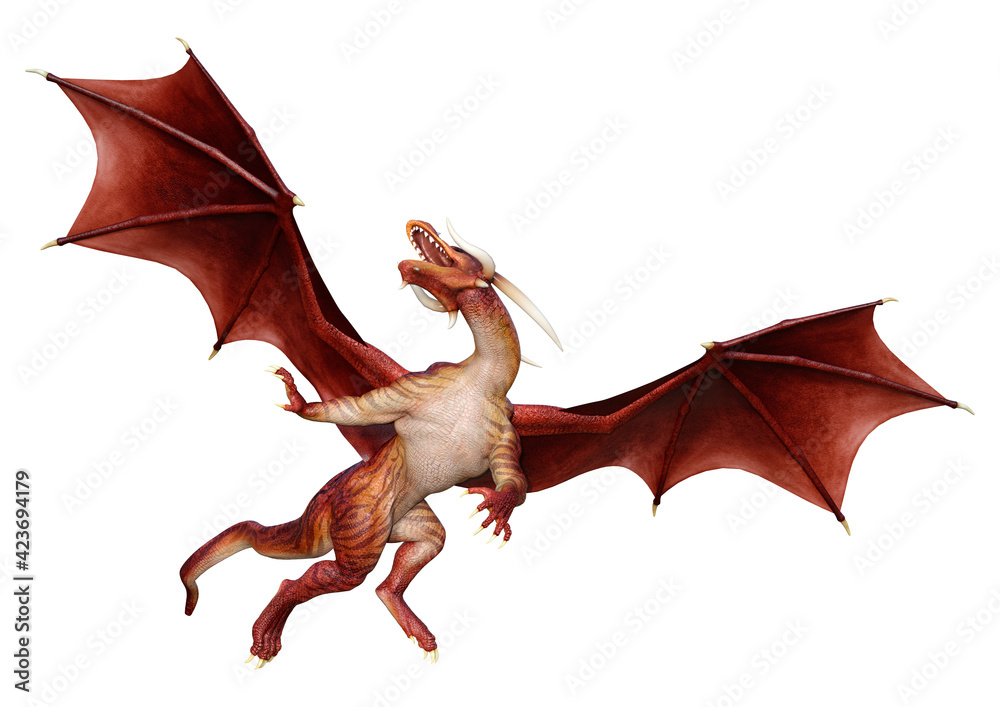 Fototapeta premium 3D Rendering Fairy Tale Dragon on White