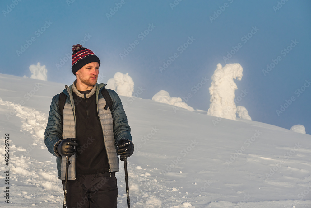 tourist walks in the snowy mountains