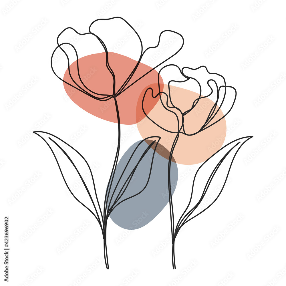 flower Line art background. Abstract minimal flower design for cover