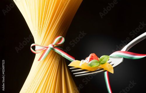 Still life with pasta and Italian flag