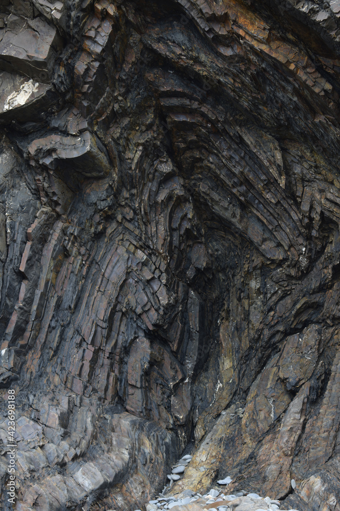 Detail of the folded strata of the cliffs at Hartland Devon Detail of the folded strata of the cliffs at Hartland Devon