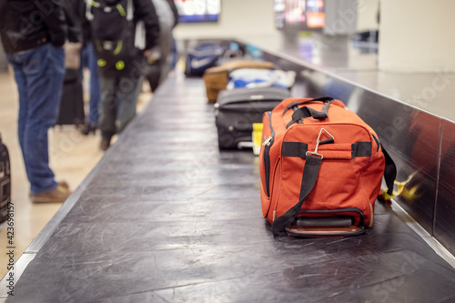 Baggage claim luggage conveyor belt at airport