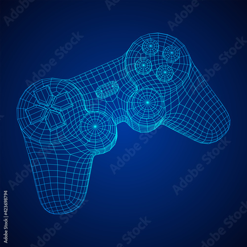 Game controller or gamepad for videogames. Wireframe low poly mesh