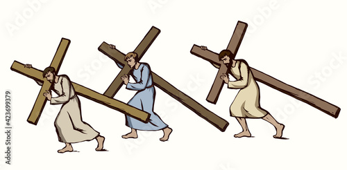 Men carry the cross. Vector drawing