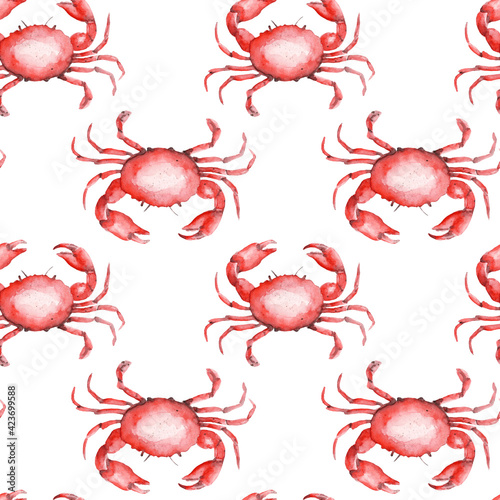 seafood's watercolor illustration isolated red lobster crabs shrimp pattern