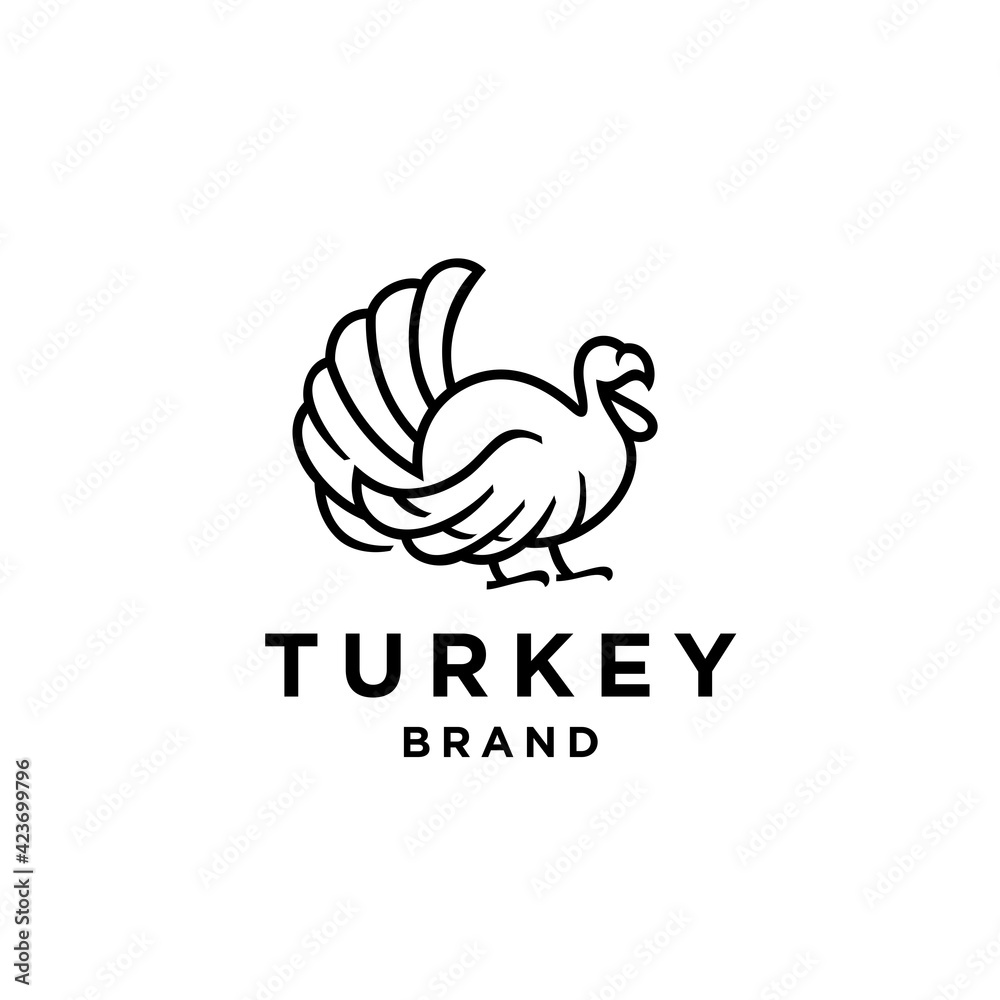 Obraz premium turkey bird logo line icon design Illustration in trendy minimal outline hipster abstract style, turkey for livestock logo identity. Giant avian mascot concept for animal husbandry icon