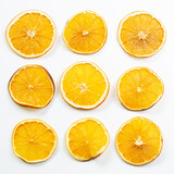 Slice orange fruit isolated on white background. flat lay, top view