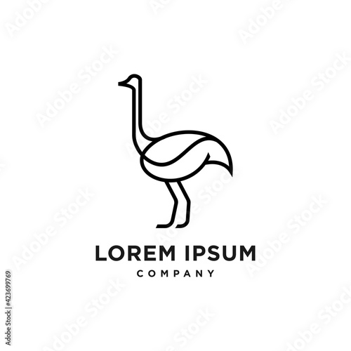 standing ostrich line minimalist logo vector illustration design with coffee bean icon symbol