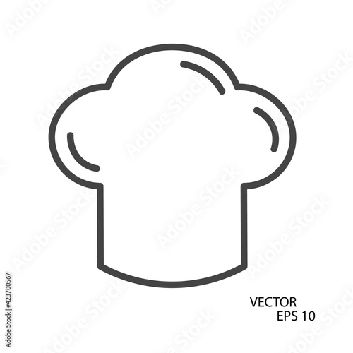 Chef's hat flat icon. Pictogram for web. Line stroke. Isolated on white background. Vector eps10