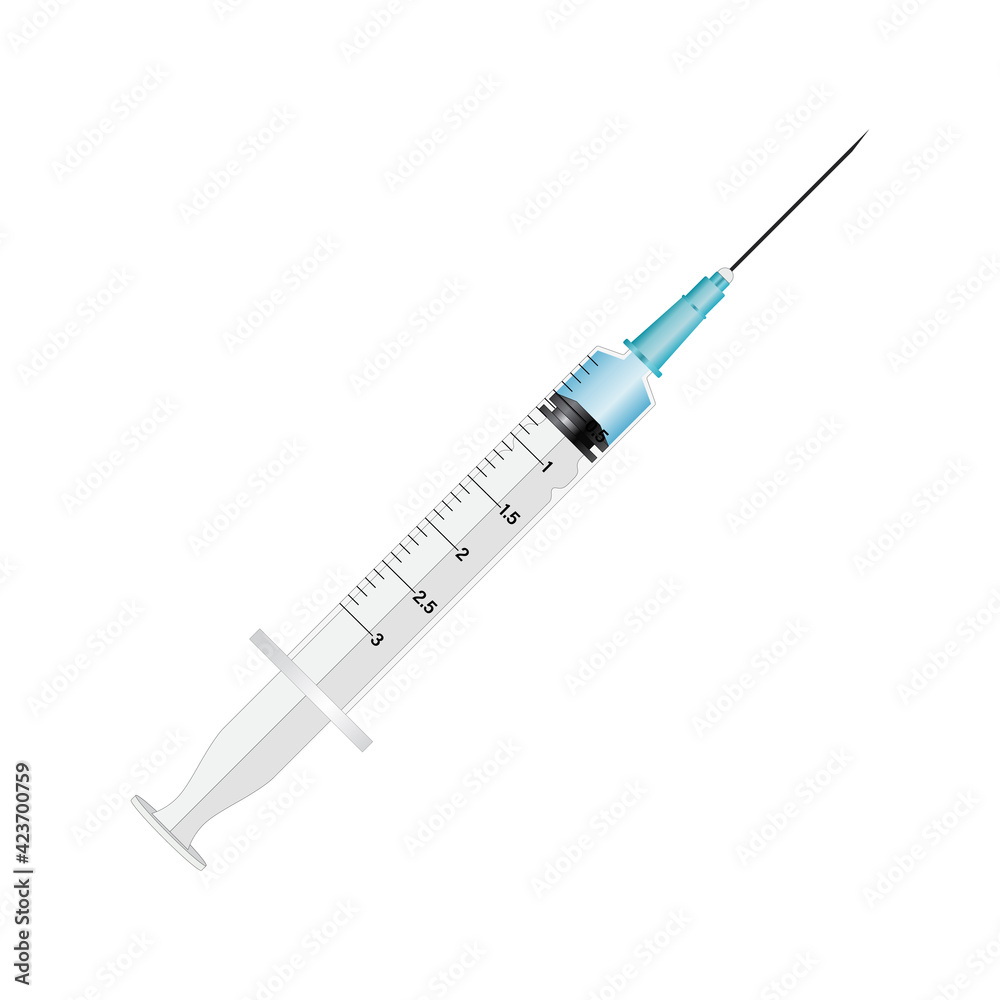Medical syringe with vaccine. Covid-19 coronavirus vaccination concept