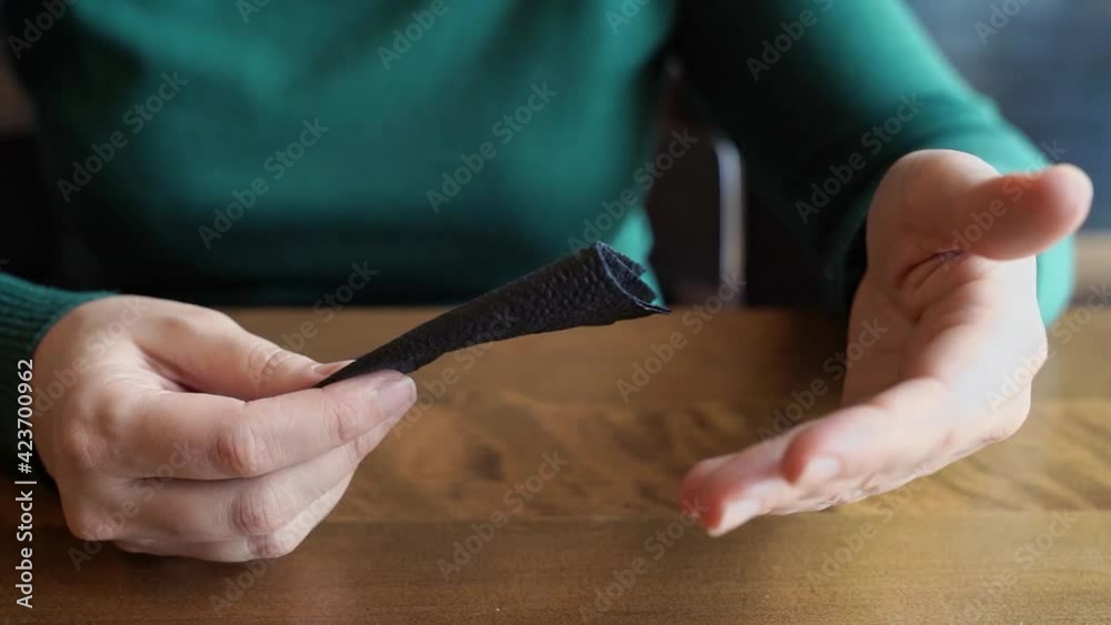 Pretty woman sitting in cafe and talking. Green dress with long sleeves. Casual lifestyle. Business female person interview professional. Vlog slow video. Wide Pretty woman sitting in cafe and talking. Green dress with long sleeves. Casual lifestyle. Business female person interview professional. Vlog slow video. Wide