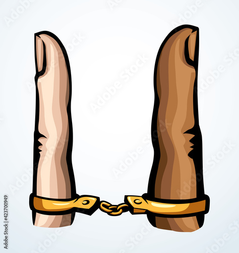Trapped finger. Vector drawing. Relationship symbol