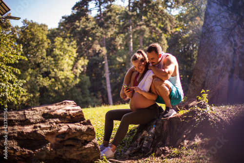 Couple using mobile.