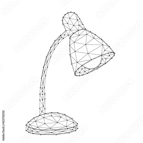 Table lamp, lamp with lampshade, from abstract futuristic polygonal black lines and dots. Vector illustration.