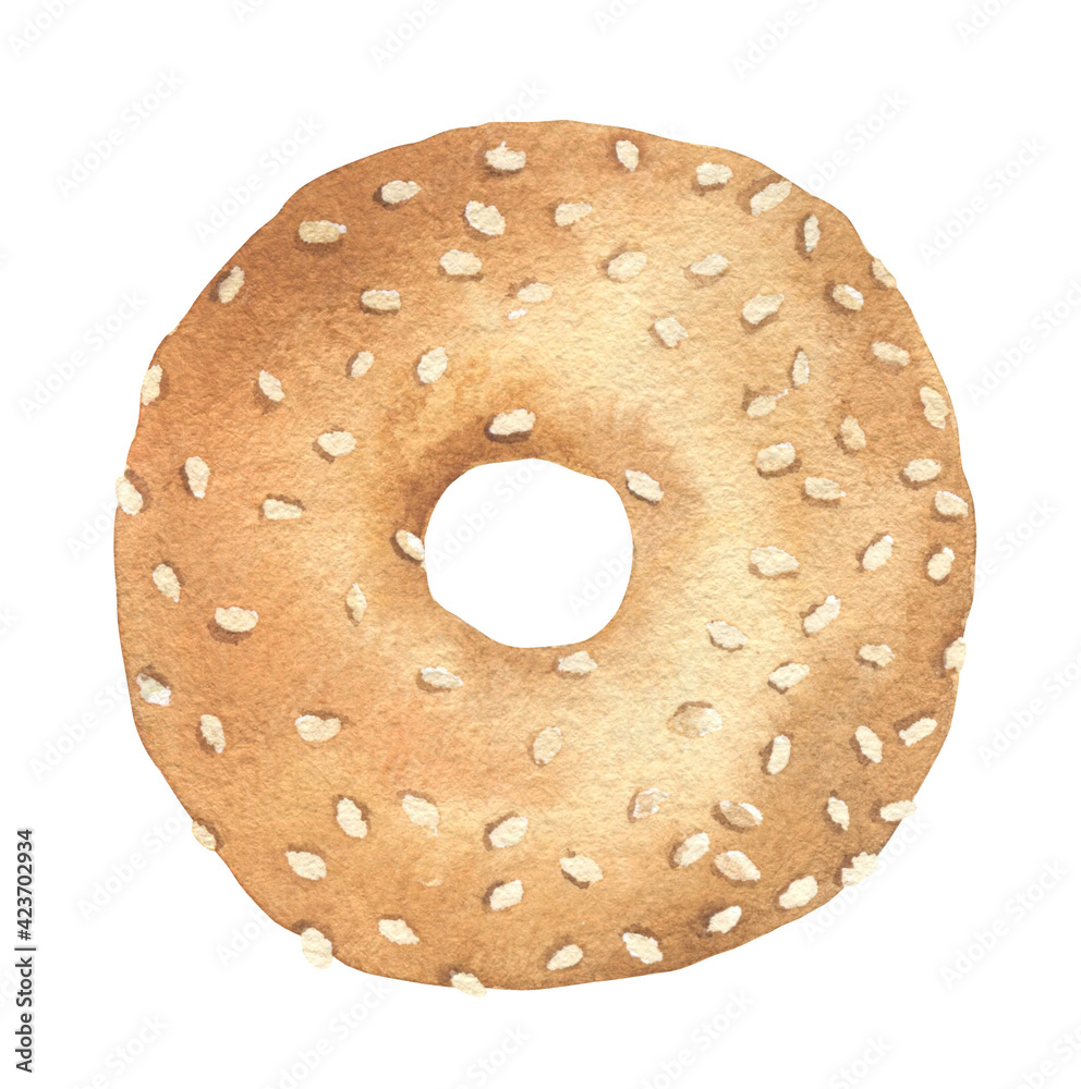 Watercolor Bagel Illustration Watercolor Bagel Illustration