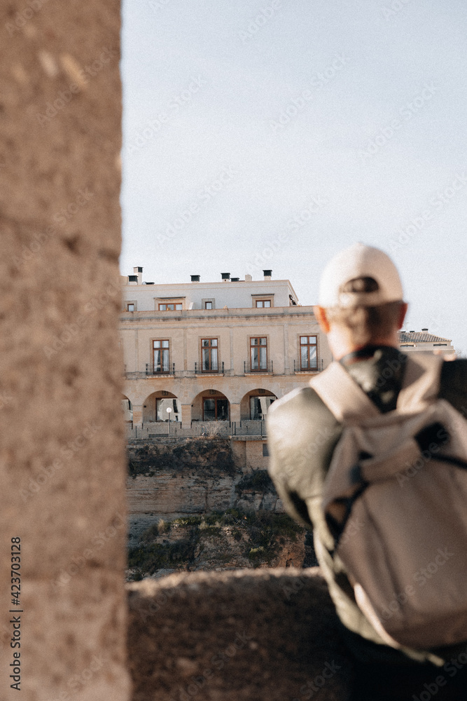 person with a backpack in Ronda Spain